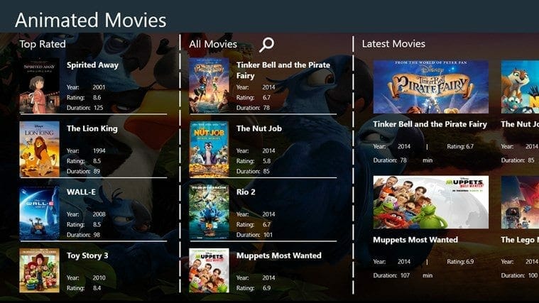 Main Page Screen Shot Animated Movies HD