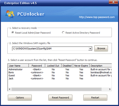 PCUnlocker Bypass Windows password