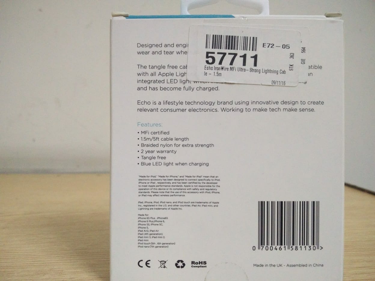 Echo IronWire Usb Lightning Specs