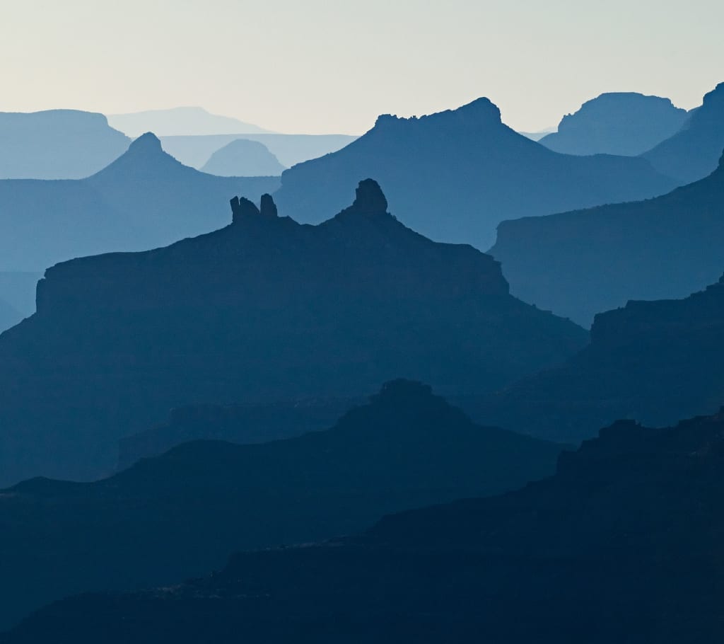 Siluette of the Grand Canyon (Desert view) at sunset, Arizona, USA