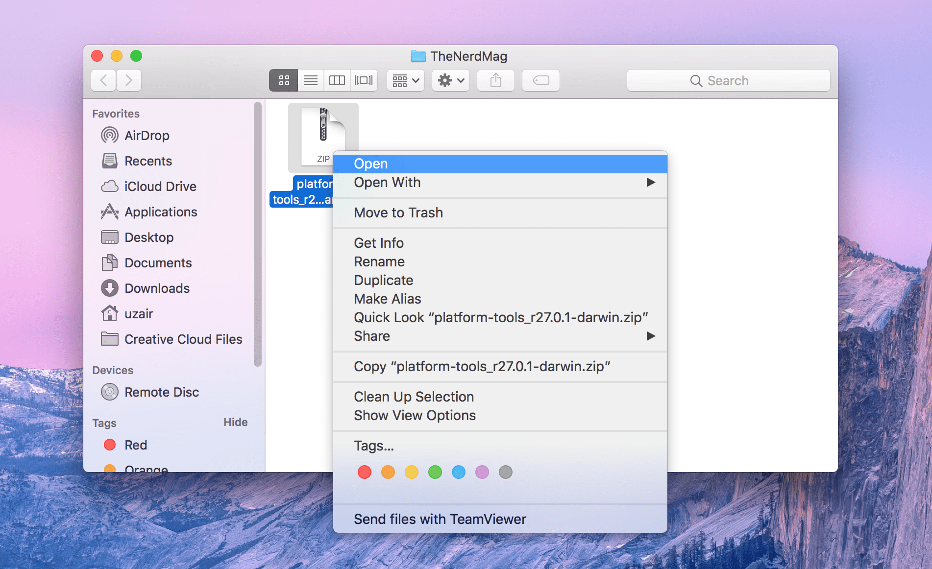 Install ADB/Fastboot Tools Mac Folder