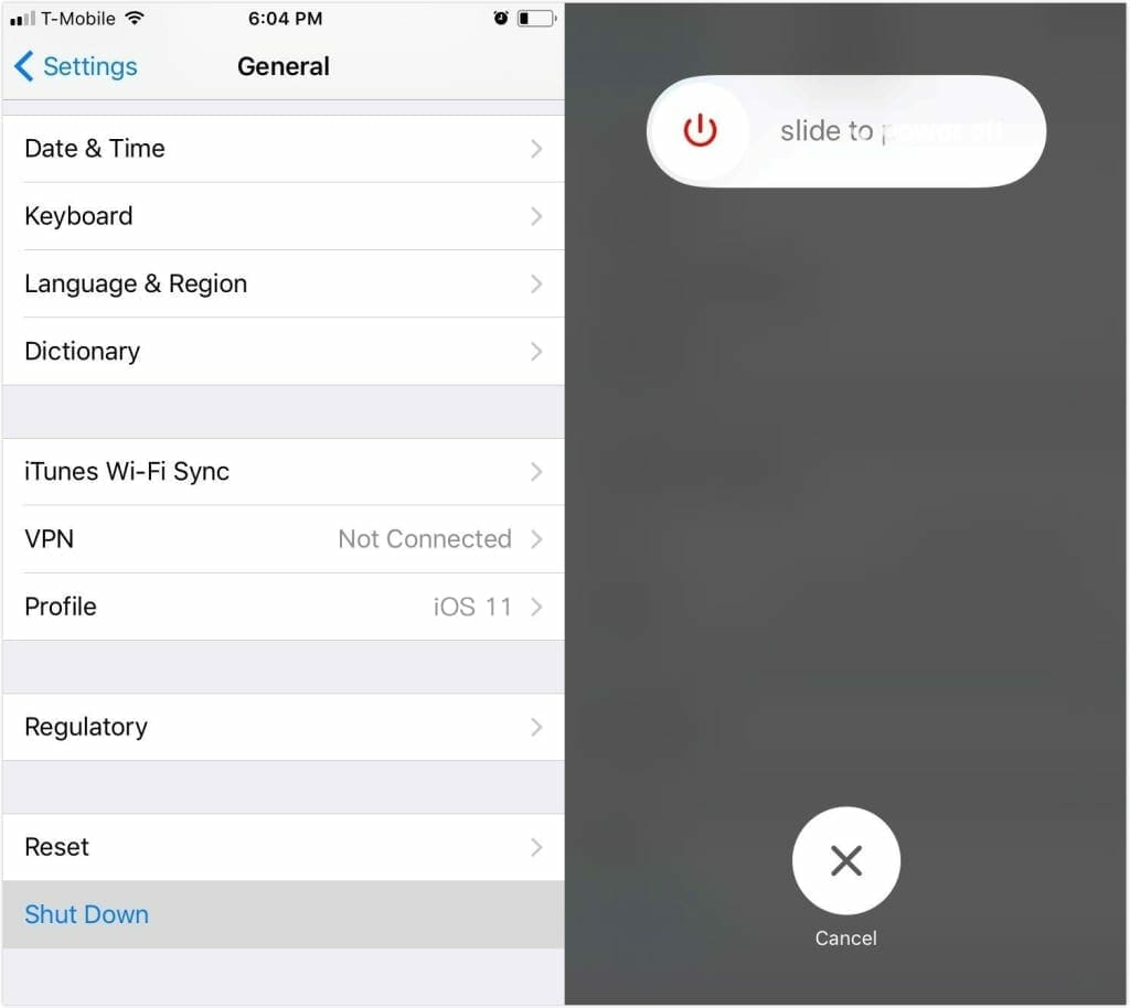 Turn off your iPhone using Settings iOS 11