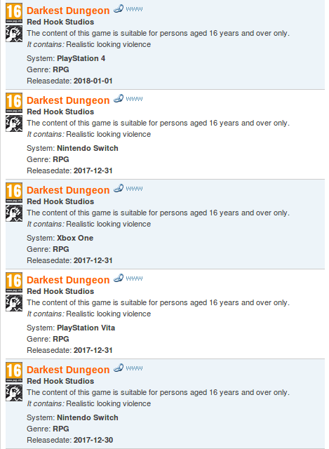 Darkest Dungeon Switch and Xbox One Rated by PEGI