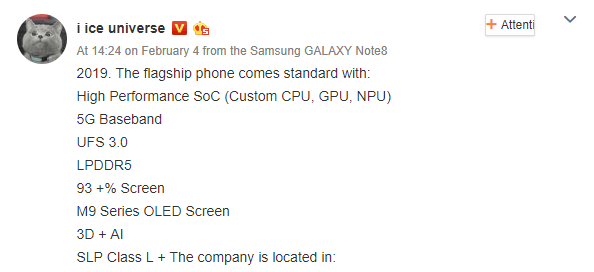 Samsung Galaxy S10 specs leaked