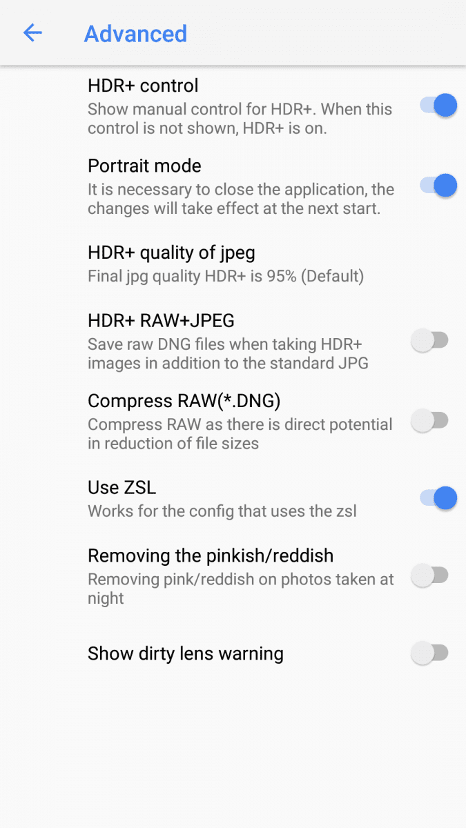 Settings for HDR+ on Xiaomi Mi A1