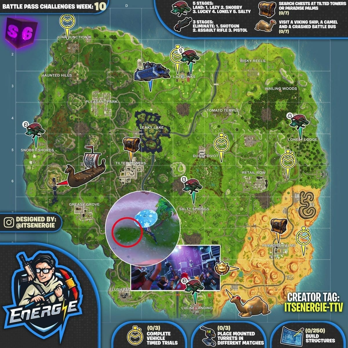 fortnite season 6 week 10 challenges cheat sheet - fortnite cheat guide