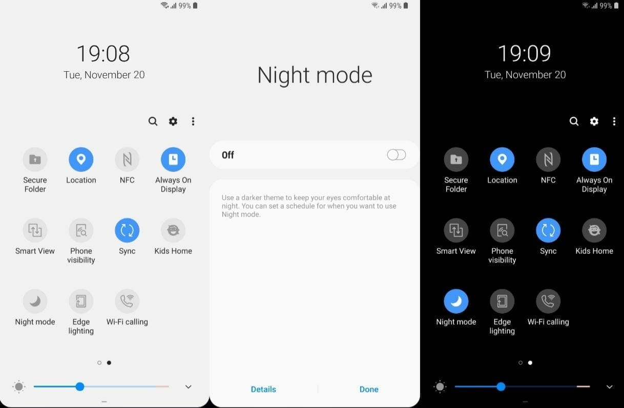 enable night mode on Samsung One UI