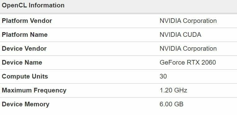 Nvidia GeForce RTX 2060 OC Specs