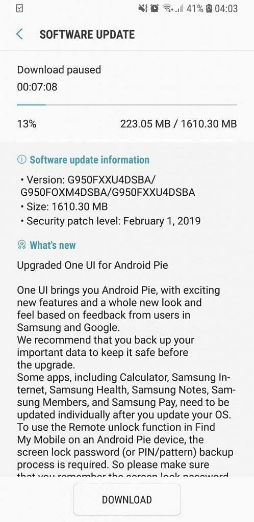 Download Samsung One UI Pie Update for Galaxy S8 / S8+