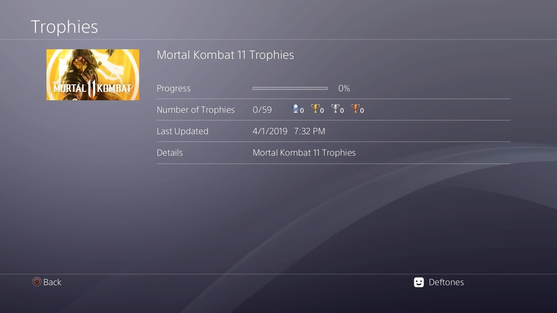 Mortal Kombat 11 Trophies Screen