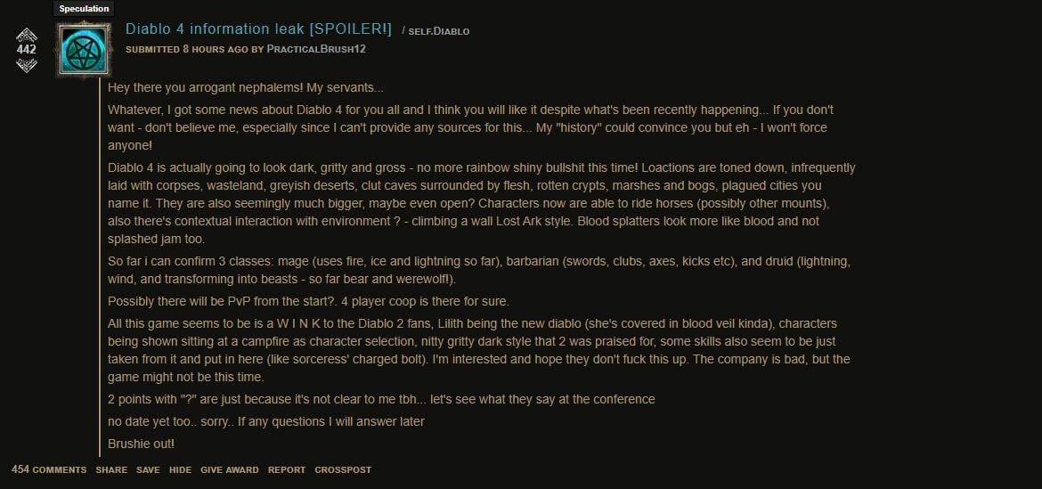 Diablo 4 Details Leaked