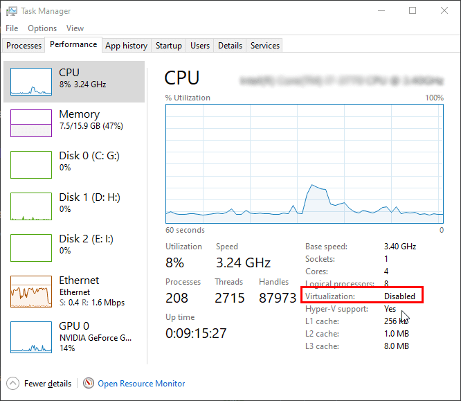 Virtualization in Task Manager