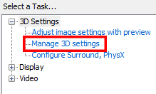 screenshot for manage 3d settings in nvidia for Encased launch issue