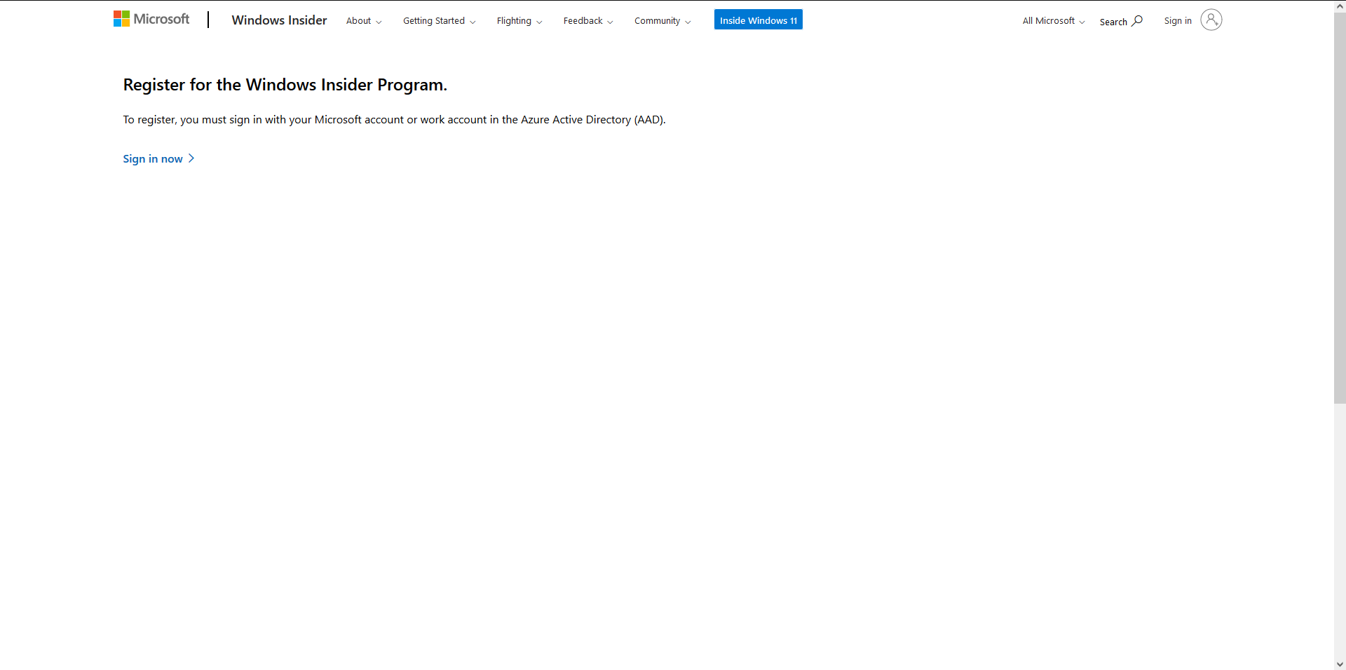 Step 1 for registering windows insider program for downloading windows 11 preview