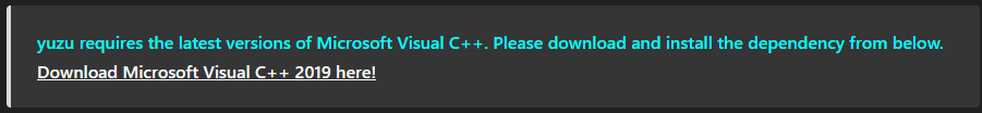 download microsoft visual C++ for Yuzu Nintendo Switch Emulator