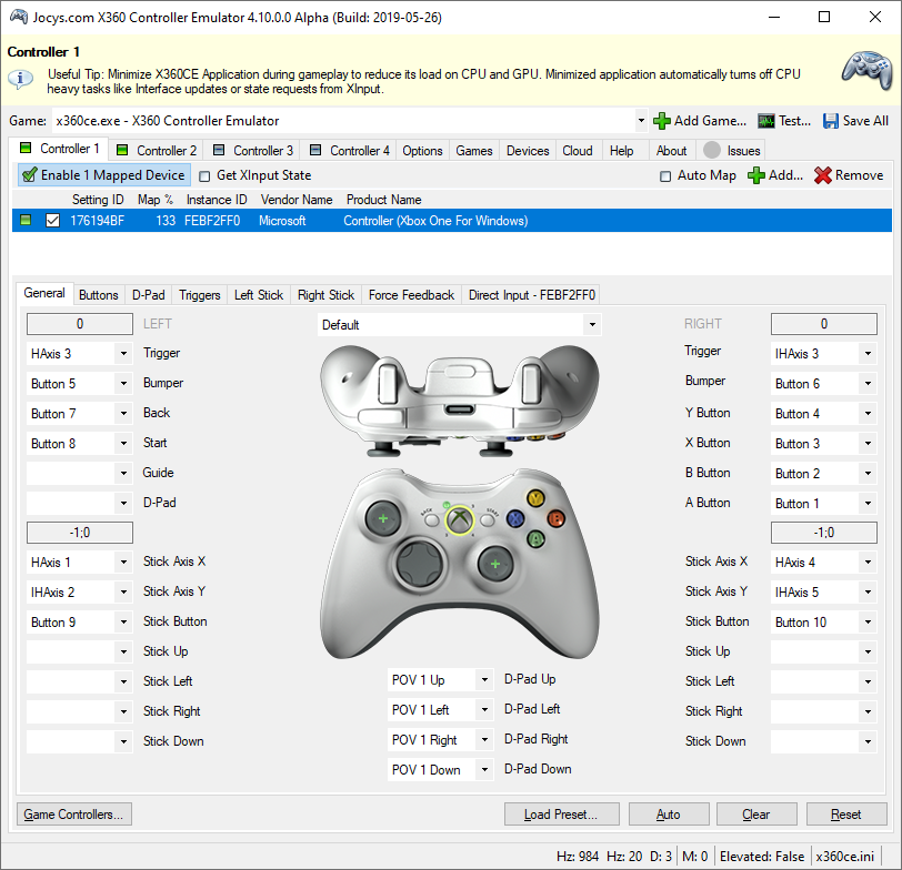 screenshot of x360_ce to fix Ys IX: Monstrum Nox PS5 Controller issue